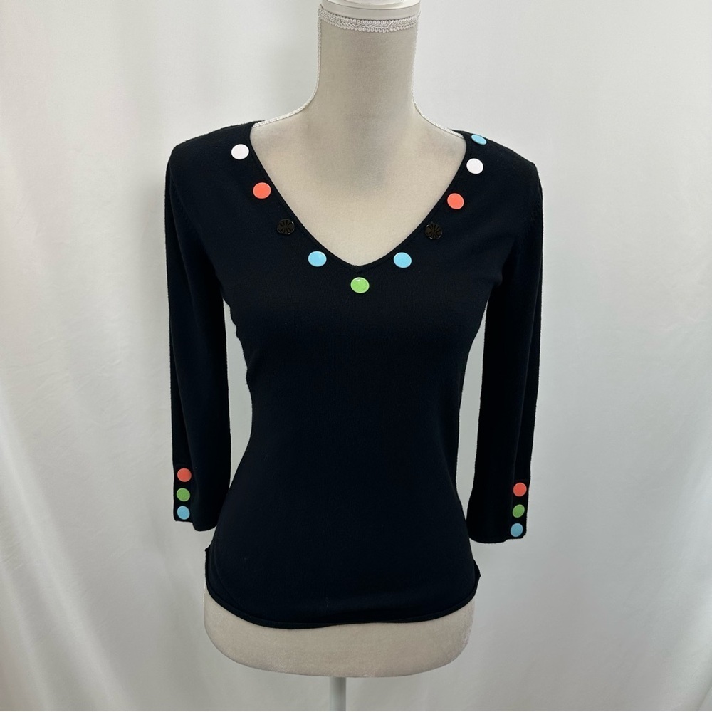 One Girl Who Sweater Women’s Small Black Colorful Snap Embellished Long Sleeve